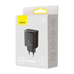 Сетевое зарядное устройство Baseus Compact Quick Charger, мощность Qi: 30 Вт, 20 Вт, EU, черный (CCXJ-E01) - фото 7