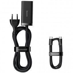 Сетевое зарядное устройство Baseus GaN3 Pro Desktop Fast Charger, 2C+2USB, 100W EU + Cable Type-C to Type-C 100W 1м, Черный, (CCGP000101) - фото 5