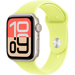 Apple Watch SE 3 2025 44mm Aluminium Case with Sport Band, Starlight/Neon Yellow - фото 1