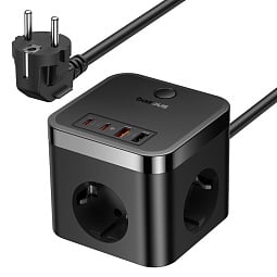 Быстрое настольное зарядное устройство 7 в 1: 3-Розетки+2U+2C 30W Baseus PowerCombo Cube Power Strip, длина кабеля 1.5 м EU (E00066400117-00) - фото 1