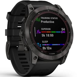 Умные часы Garmin FENIX 7X Sapphire Solar титановый угольно-серый DLC с силиконовым ремешком (010-02541-11) - фото 3