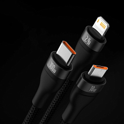 Кабель Baseus USB-C - Lightning/microUSB/USB-C 100W, 3.5 A, 1.5 м, черный (P103118000112-00) - фото 4