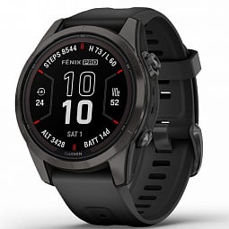 Умные часы Garmin FENIX 7S PRO Sapphire Solar, титановый угольно-серый DLC с силиконовым ремешком (010-02776-11) - фото 1