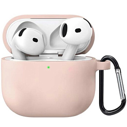 Чехол для AirPods 4 силиконовый бежевый с карабином - фото 1