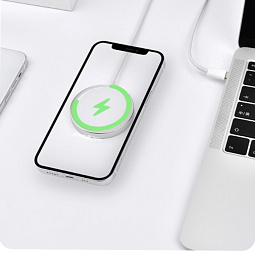Беспроводное зарядное устройство MagSafe COTECi CS5702 MagSafe Charger с Кабелем Type-C, 15W, silver - фото 4