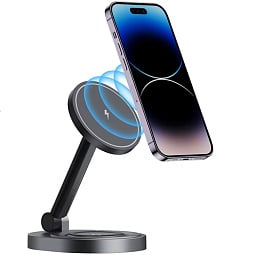 Беспроводное зарядное устройство COTECI 2 in 1 Magnetic Wireless Stand Charging Dock, Black - фото 2