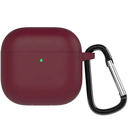 Чехол для AirPods 4 силиконовый темно-красный карабином - фото 1