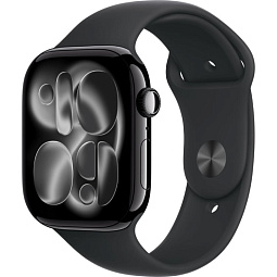 Apple Watch Series 11 46mm GPS Aluminum Case with Sport Band S/M, Jet Black/Black, MEUW4 - фото 1