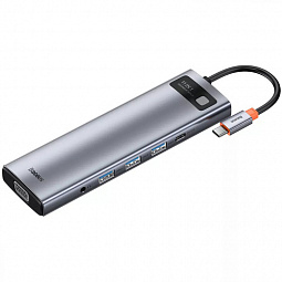 USB-C хаб Baseus 11-in-1 HUB PD 100W SD/Micro SD 3USB/1USB-C/1x3.5mm/2HDMI 4K 30Hz/VGA/1Ethernet (CAHUB-CT0G), тёмно-серый - фото 2