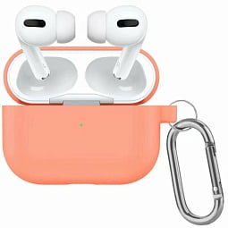 Чехол силиконовый для AirPods Pro 3 персиковый с карабином - фото 1