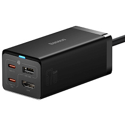 Блок питания сетевой Baseus Gan5 Pro Desktop Fast Charger 1U+2C+HDMI 67W with 1.5m power cord EU с кабелем Type-C to Type-C 100W (20V/5A) 1m (CCGP110201) - фото 3