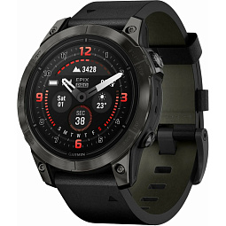 Умные часы Garmin EPIX PRO (Gen 2) Sapphire Edition 47 мм, титановый угольно-серый с черным кожаным ремешоком (010-02803-30) - фото 1