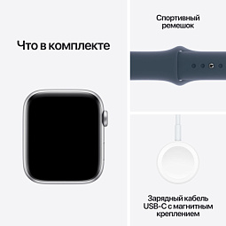 Apple Watch SE 2023 GPS 40mm Aluminum Case with Sport Band M/L, Silver/Storm Blue (Серебристый/синий), MRE23 - фото 6