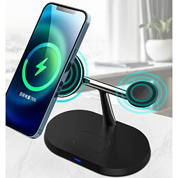 Беспроводное зарядное устройство COTECI WS-39 3 in 1 MagSafe Stand Wireless Fast Charger, Black - фото 4