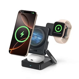 Беспроводное зарядное устройство Baseus PicoGo AF21 3-в-1 Qi 2.2 Wireless Charger 35W (E02054), черный - фото 3