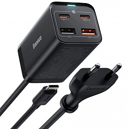 Сетевое зарядное устройство Baseus GaN3 Pro Desktop Fast Charger, 2C+2USB, 100W EU + Cable Type-C to Type-C 100W 1м, Черный, (CCGP000101) - фото 1