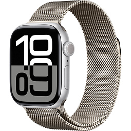 Apple Watch Series 10 42mm GPS Aluminum Case with Milanese Loop, Silver/Natural - фото 1