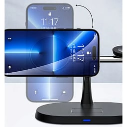 Беспроводное зарядное устройство COTECI WS-39 3 in 1 MagSafe Stand Wireless Fast Charger, Black - фото 6