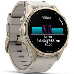 Умные часы Garmin FENIX 8 43mm Amoled Sapphire Soft Gold with Fog Gray Leather Band (010-02903-40) - фото 3