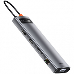USB-C хаб Baseus 11-in-1 HUB PD 100W SD/Micro SD 3USB/1USB-C/1x3.5mm/2HDMI 4K 30Hz/VGA/1Ethernet (CAHUB-CT0G), тёмно-серый - фото 1
