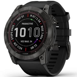 Умные часы Garmin FENIX 7X Sapphire Solar титановый угольно-серый DLC с силиконовым ремешком (010-02541-11) - фото 1