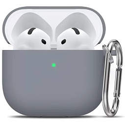 Чехол для AirPods 4 силиконовый темно-серый с карабином - фото 1
