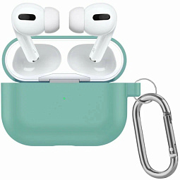 Чехол силиконовый для AirPods Pro 3 мятный с карабином - фото 1